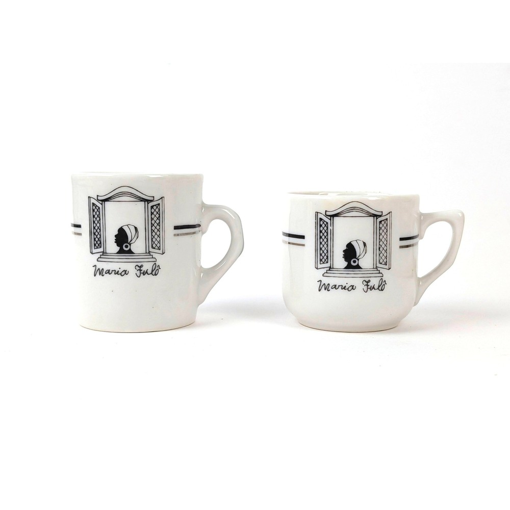 Vintage Maria Fulo Brazilian Porcelain Demitasse Cups Pair Sao Paulo Espresso